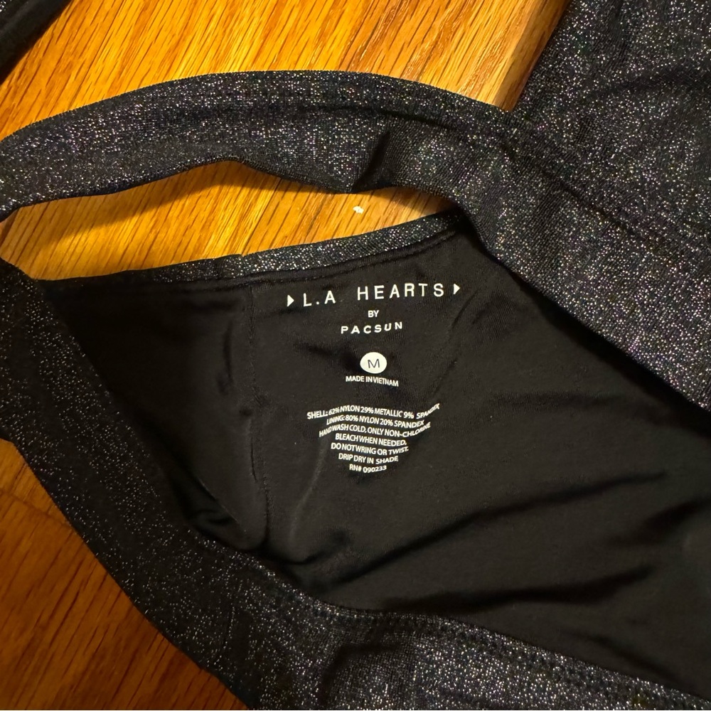 L.A. Hearts Pacsun Bikini Bathing Suit Top Swim Black Sparkles Medium - Picture 4 of 4
